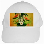 Tropical Design With Flowers And Palm Trees White Cap