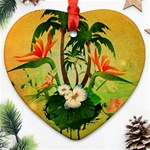 Tropical Design With Flowers And Palm Trees Ornament (Heart) 