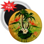 Tropical Design With Flowers And Palm Trees 3  Magnets (10 pack) 