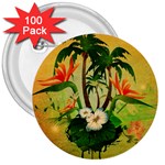 Tropical Design With Flowers And Palm Trees 3  Buttons (100 pack)  Front