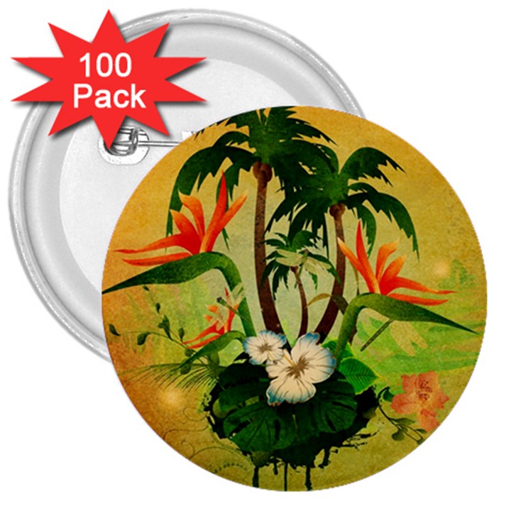 Tropical Design With Flowers And Palm Trees 3  Buttons (100 pack) 