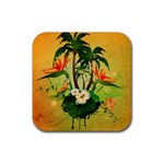 Tropical Design With Flowers And Palm Trees Rubber Coaster (Square) 