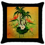 Tropical Design With Flowers And Palm Trees Throw Pillow Case (Black)