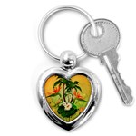 Tropical Design With Flowers And Palm Trees Key Chains (Heart) 