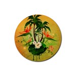 Tropical Design With Flowers And Palm Trees Rubber Coaster (Round) 