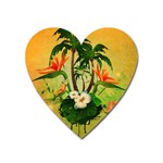 Tropical Design With Flowers And Palm Trees Heart Magnet