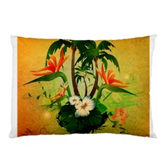 Tropical Design With Flowers And Palm Trees Pillow Case (two Sides) by FantasyWorld7