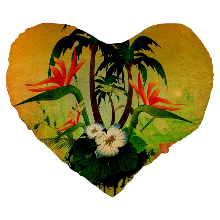 Tropical Design With Flowers And Palm Trees Large 19  Premium Heart Shape Cushions