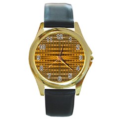 Yellow Gold Khaki Glow Pattern Round Gold Metal Watch by BrightVibesDesign