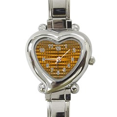 Yellow Gold Khaki Glow Pattern Heart Italian Charm Watch by BrightVibesDesign