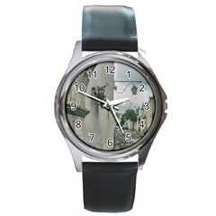 Colonial Street Of Arequipa City Peru Round Metal Watch