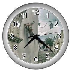 Colonial Street Of Arequipa City Peru Wall Clocks (silver)  by dflcprints