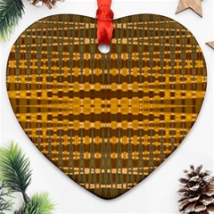 Yellow Gold Khaki Glow Pattern Heart Ornament (2 Sides) by BrightVibesDesign