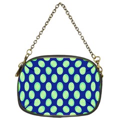 Mod Retro Green Circles On Blue Chain Purses (two Sides)  by BrightVibesDesign