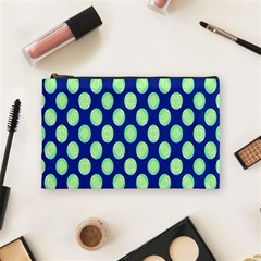 Mod Retro Green Circles On Blue Cosmetic Bag (medium)  by BrightVibesDesign