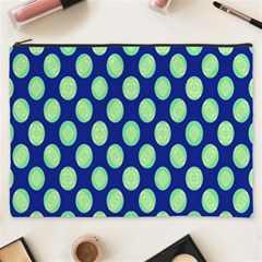 Mod Retro Green Circles On Blue Cosmetic Bag (xxxl)  by BrightVibesDesign