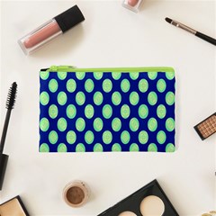 Mod Retro Green Circles On Blue Cosmetic Bag (xs)