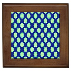 Mod Retro Green Circles On Blue Framed Tiles by BrightVibesDesign