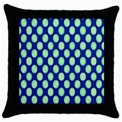 Mod Retro Green Circles On Blue Throw Pillow Case (black) by BrightVibesDesign