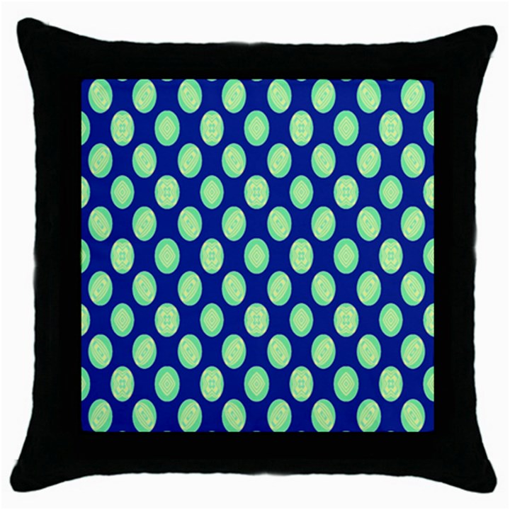 Mod Retro Green Circles On Blue Throw Pillow Case (Black)