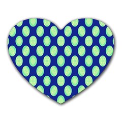 Mod Retro Green Circles On Blue Heart Mousepads by BrightVibesDesign