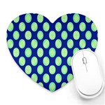 Mod Retro Green Circles On Blue Heart Mousepads Front