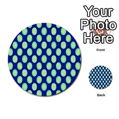 Mod Retro Green Circles On Blue Multi-purpose Cards (round)  by BrightVibesDesign