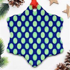 Mod Retro Green Circles On Blue Ornament (snowflake) 