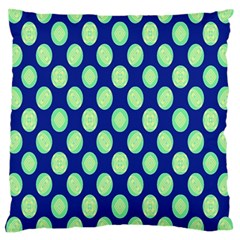 Mod Retro Green Circles On Blue Large Cushion Case (two Sides) by BrightVibesDesign