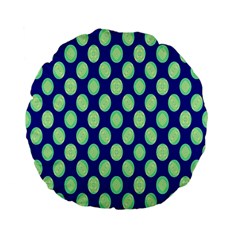 Mod Retro Green Circles On Blue Standard 15  Premium Flano Round Cushions by BrightVibesDesign