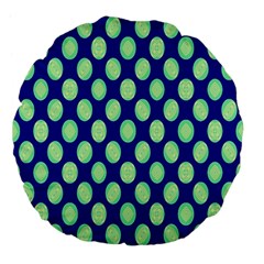 Mod Retro Green Circles On Blue Large 18  Premium Flano Round Cushions