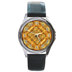 Digital Abstract Geometric Collage Round Metal Watch by dflcprints