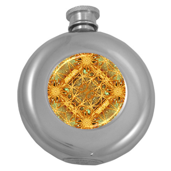 Digital Abstract Geometric Collage Round Hip Flask (5 oz)