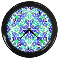 Stylized Floral Check Seamless Pattern Wall Clocks (black) by dflcprints