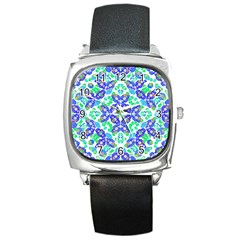 Stylized Floral Check Seamless Pattern Square Metal Watch by dflcprints