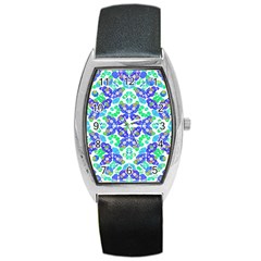 Stylized Floral Check Seamless Pattern Barrel Style Metal Watch by dflcprints