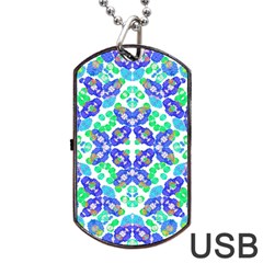 Stylized Floral Check Seamless Pattern Dog Tag Usb Flash (two Sides) 