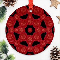 Stylized Floral Check Round Ornament (two Sides)  by dflcprints