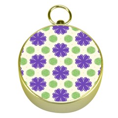 Purple Flowers Pattern        			gold Compass