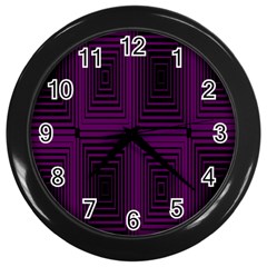 Purple Black Rectangles         			wall Clock (black) by LalyLauraFLM