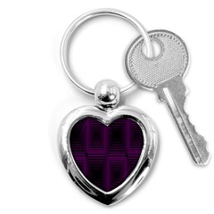 Purple Black Rectangles         			key Chain (heart) by LalyLauraFLM