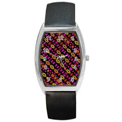 Stylized Floral Stripes Collage Pattern Barrel Style Metal Watch by dflcprints