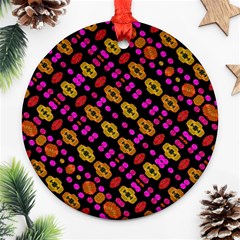 Stylized Floral Stripes Collage Pattern Round Ornament (two Sides)  by dflcprints