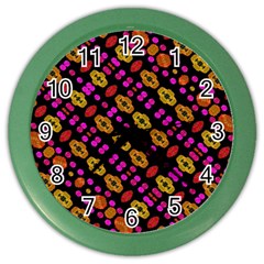 Stylized Floral Stripes Collage Pattern Color Wall Clocks by dflcprints