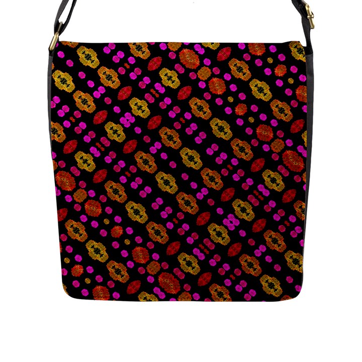 Stylized Floral Stripes Collage Pattern Flap Messenger Bag (L) 