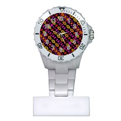 Stylized Floral Stripes Collage Pattern Plastic Nurses Watch by dflcprints