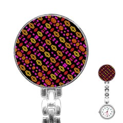 Stylized Floral Stripes Collage Pattern Stainless Steel Nurses Watch by dflcprints