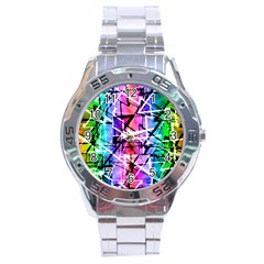 Multicolor Geometric Grunge Stainless Steel Analogue Watch by dflcprints