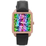 Multicolor Geometric Grunge Rose Gold Leather Watch  Front