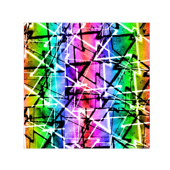 Multicolor Geometric Grunge Small Satin Scarf (Square) 